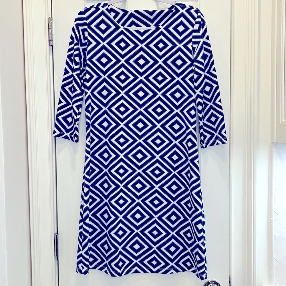 Mahi Gold Navy Purple and White Geometric A Line Dress Nylon & Spandex Sz.M